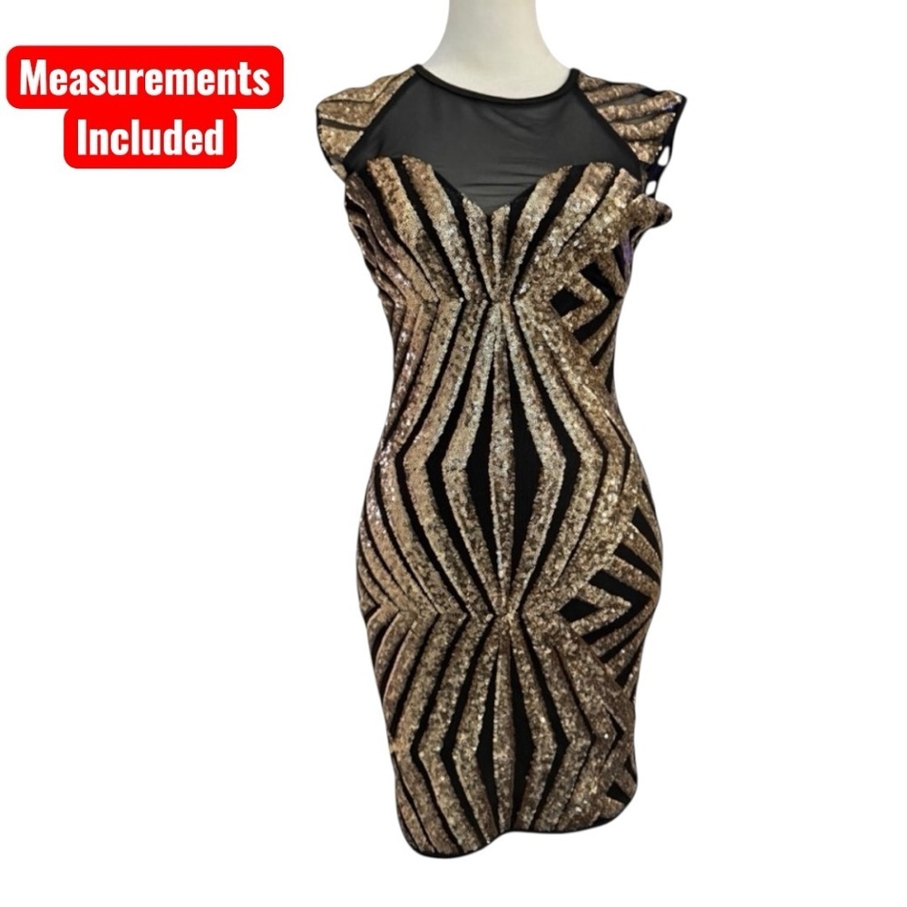 Sexy Party Dress Entry Sequin Bodycon Dress Black Gold Art Deco Cocktail
